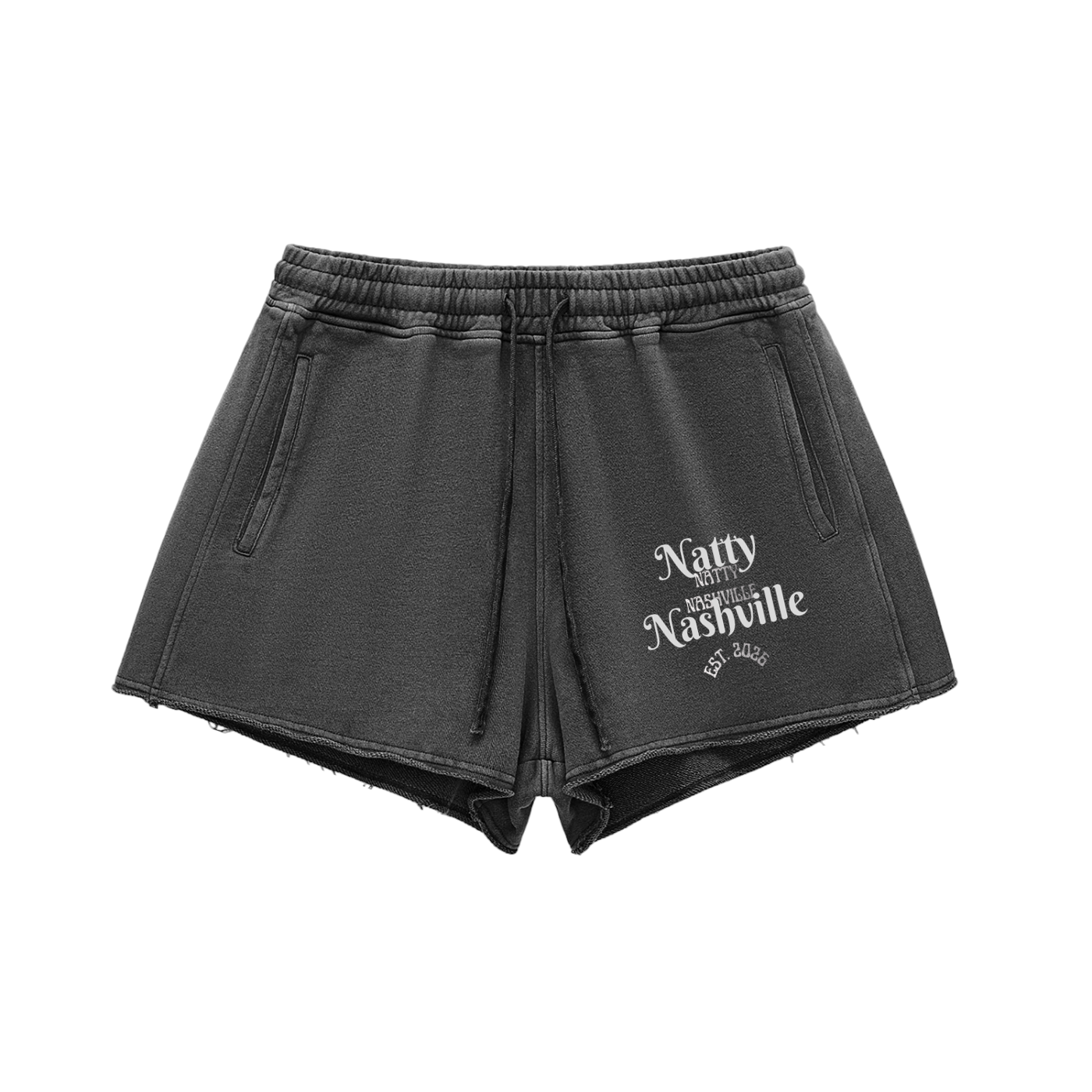 Snow Washed Raw Edge Drawstring Shorts